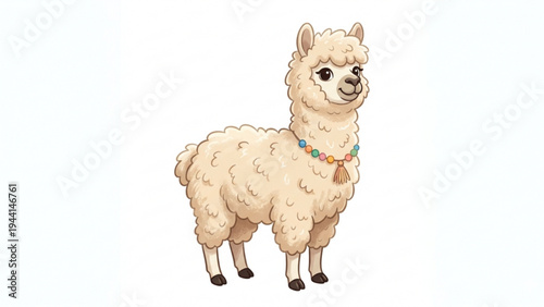 Cute Fluffy Alpaca Character Illustration on White Background