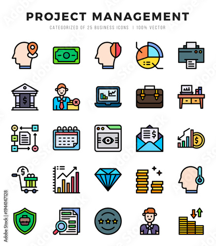 Project Management Icons bundle. Lineal Color style Icons. Vector illustration.