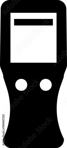 QR code scanner icon in black flat style featuring barcode reader, scanning device, digital sensor, POS technology, retail equipment and automation synonym elements for payment systems