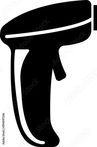 QR code scanner icon in black flat style featuring barcode reader, scanning device, digital sensor, POS technology, retail equipment and automation synonym elements for payment systems