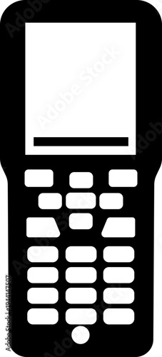QR code scanner icon in black flat style featuring barcode reader, scanning device, digital sensor, POS technology, retail equipment and automation synonym elements for payment systems