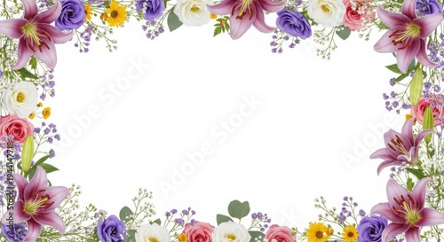A floral border with colorful flowers and leaves