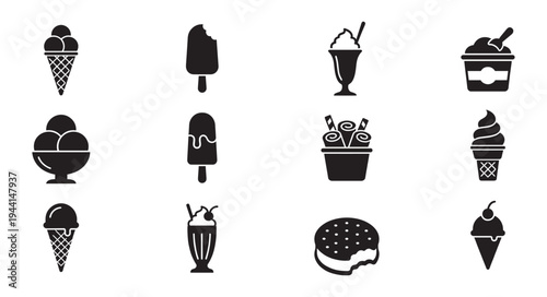 Ice Cream and Frozen Desserts Icon Set Vector. Vector Illustration.