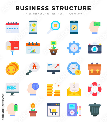 Set of Business Structure icons in Flat style. High quality Flat Icons symbol collection.