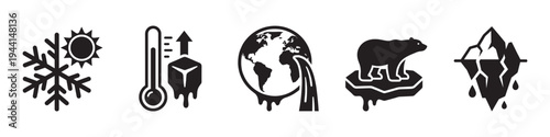 Global Warming and Climate Change Environmental Icon Set. Vector Illustration.