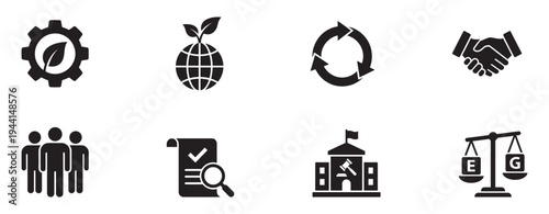 Environmental, Social, and Governance (ESG) Icons – Flat Vector Icon Set for Sustainability, Responsibility, and Ethical Business. Vector Illustration.
