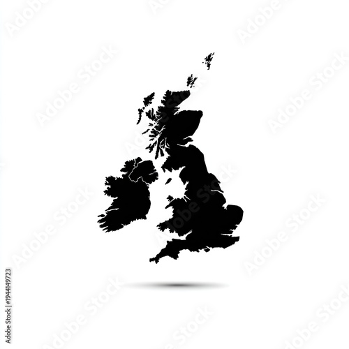 Silhouette of the British Isles, showing England, Scotland, Wales, and Ireland, on white