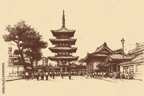 Senso-ji, Japan illustration on a white background. This vector illustration can be used in any size you like for advertising, logos, and other work.