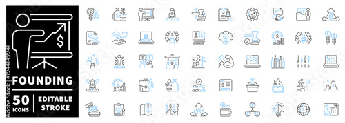Business startup icons set. editable line icons, outline, new venture symbols