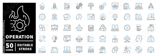 Operation icons set: editable line icons with outline style, symbols, editable stroke
