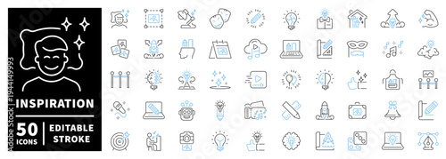 Inspiration icons set. editable line icons, outline, creativity and design tools