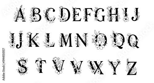Floral monogram alphabet decorative flower letters vector illustration EPS 10