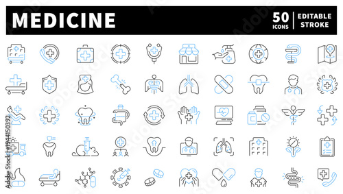 Medicine editable line icons set. healthcare and medical symbols