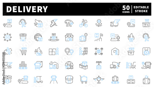 Delivery editable line icons set. shipping and logistics outline symbols
