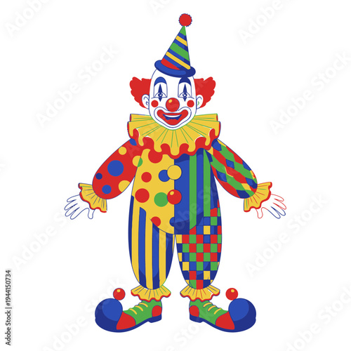 Colorful Clown Character with Festive Attire and Joyful Expression.