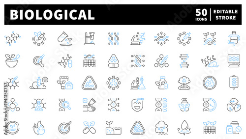 Biological editable line icons set. science and laboratory symbols