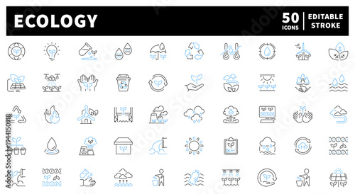 Ecology editable line icons set. environmental and nature conservation symbols