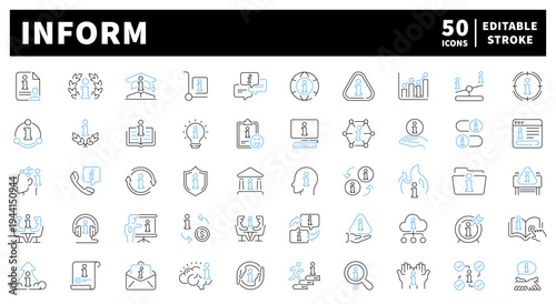 Information editable line icons set: communication, technology, design essentials