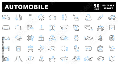 Automobile editable line icons set. cars and transportation elements