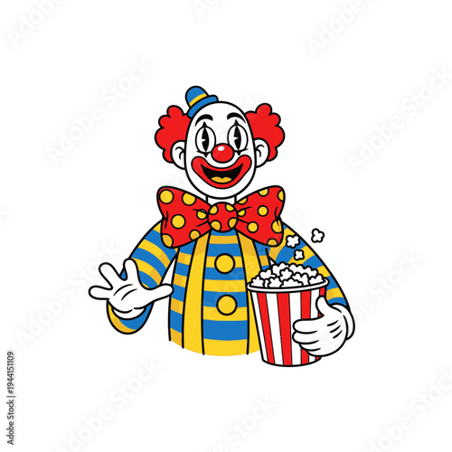 Happy Clown with Popcorn at a Fun Event.