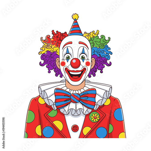 Happy Clown Wearing Colorful Costume and Makeup.