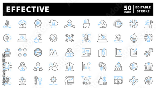Business and strategy editable line icons set. corporate and finance symbols