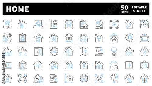 Home and real estate editable line icons set. housing and property symbols