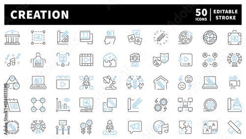 Creative process editable line icons set. design and artistic symbols