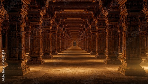 Serene Ancient Temple Corridor with Majestic Stone Columns