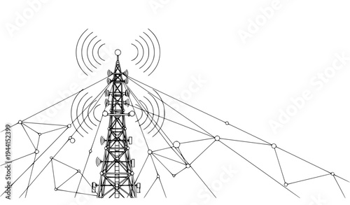 5G telecom network antenna tower with wireless signal connections technology concept