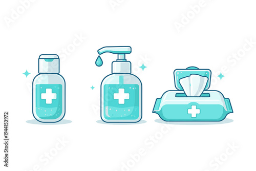Hygiene essentials: hand sanitizer bottles and wet wipes for clean hands