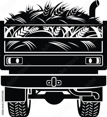 Black and White Silhouette of a Farm Truck Bed Filled with Wheat.