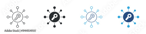 Key network security icon set, digital access key connection icon. Cyber security authentication concept. Data protection system symbol. Vector illustration.