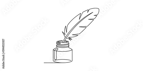 Quill Pen and Inkwell Line Art