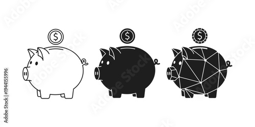 Piggy Bank Icons With Coins