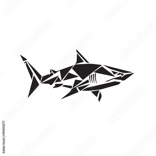 Origami Paper Fold Angular Shark Silhouette Vector on White Square Background - Geometric Predator Art for Logo, T-Shirt, Tattoo and Modern Design