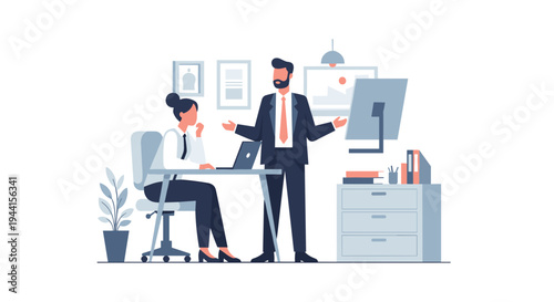 Businessman Discussing with Colleague at Office Desk.