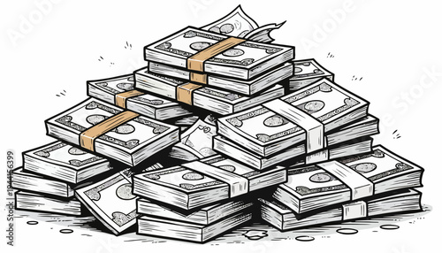 A massive bounty of stacked currency illustrating financial prosperity, wealth accumulation, and successful investment returns, symbolizing abundant economic resources and significant profit