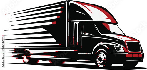 Red truck driving on highway with cargo and traffic illustration
