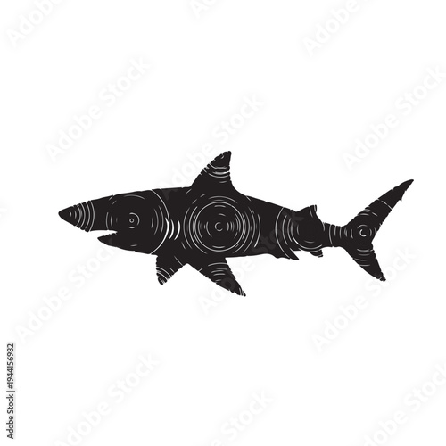 Surreal Swirling Texture Shark Silhouette Vector - Dark Ocean Predator Pattern Design for T-Shirt, Logo, Tattoo, Poster and Decorative Marine Art