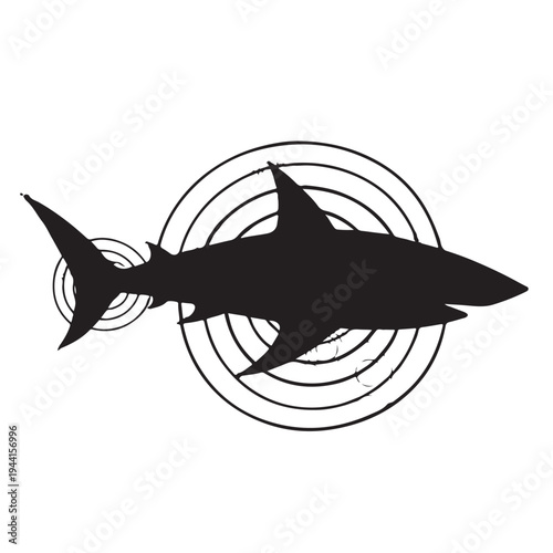 Surreal Shark Silhouette with Crosshair Target Vector - Bold Black Marine Predator Art for Hunting Logo, T-Shirt, Tattoo, Poster and Wall Decor