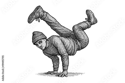 Hand drawn breakdancer in a freeze pose