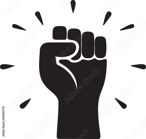 A raised fist with motion lines symbolizing power and resistance