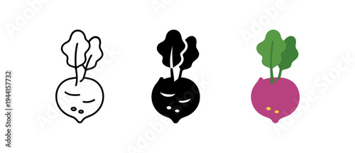 Colorful vegetable icons with bold beetroot silhouettes in minimalist design