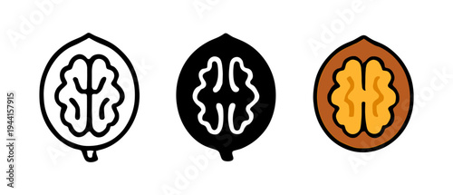 Walnut icon set: outline, glyph, and color variations
