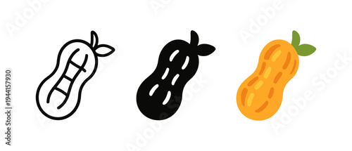 Colorful peanut icons in three unique styles