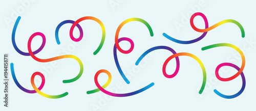 Colorful swirling lines art piece with rainbow hues on white background