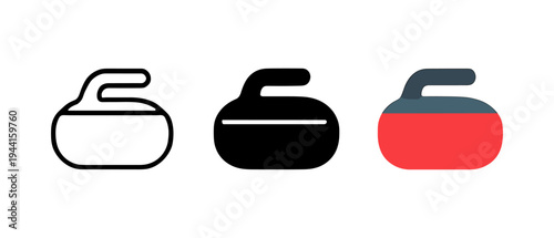 Minimalist curling stone icons in linear and solid styles for sports design