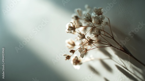Floral serenity, delicate blooms with gentle light casting subtle shadows