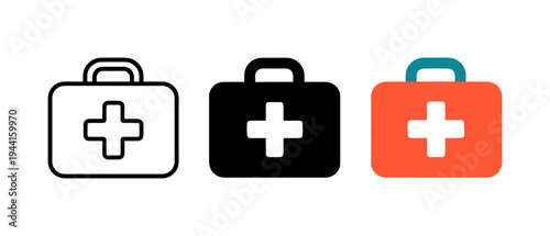 First aid kit icons: outline, solid, and colorful variations
